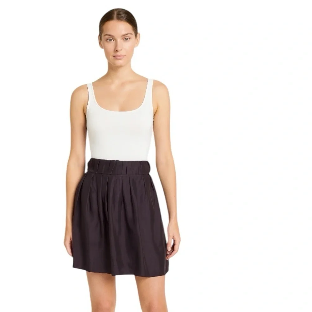 J. Crew Classic Raisin Purple Brown 100% Silk Aline Preppy Pleated Skirt Size 14